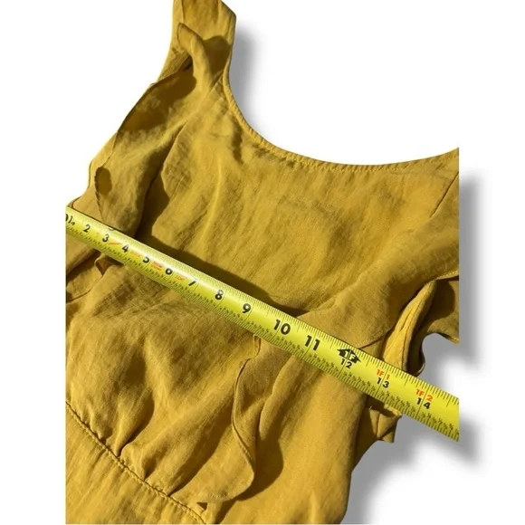 Ivy Chic Mustard Ruffle Sleeves Gathered Waist Cutout Tie Back Mini Dress - Picture 8 of 16